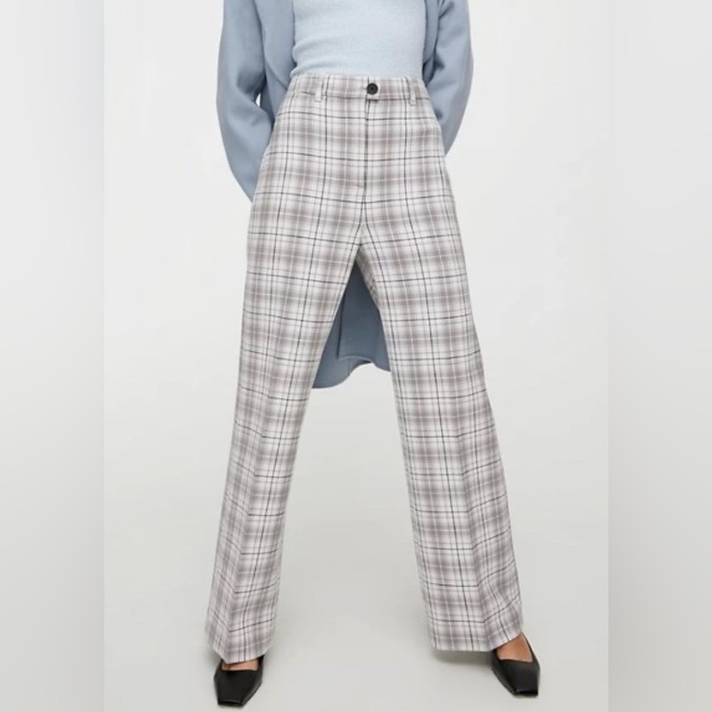 Wilfred Gray Plaid Wide-Leg Pants